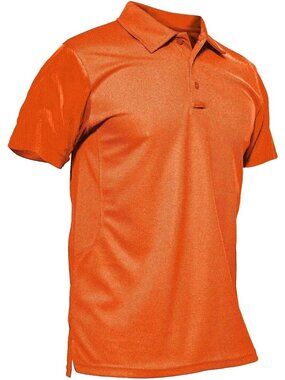 Mens Orange-short Quick Dry Performance Polo Shirt Short Sleeve Tactical Golf